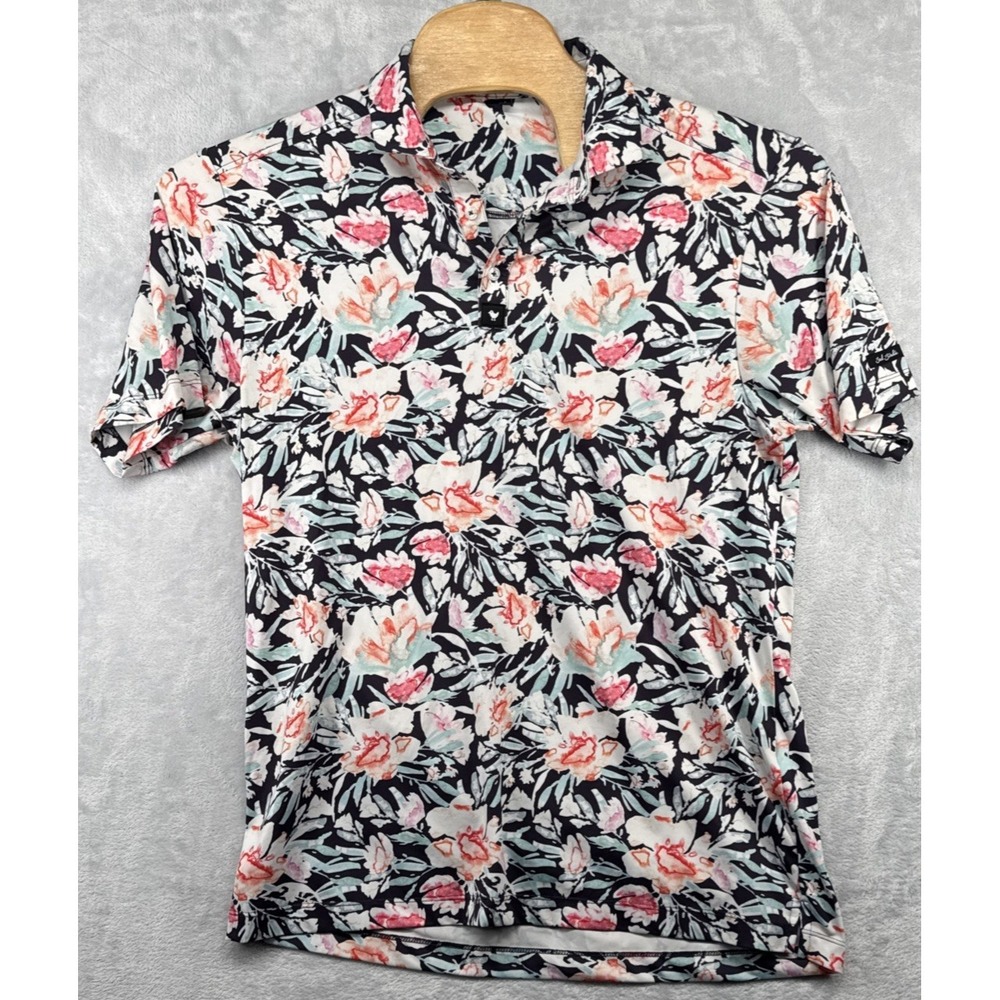 Bad Birdie Golf Polo Floral Print Short Sleeve Performance Men's Size L